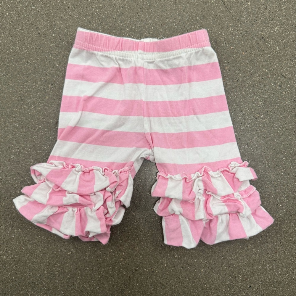Adorable Essentials Pink and White Striped Ruffle Shorts, Size 6M